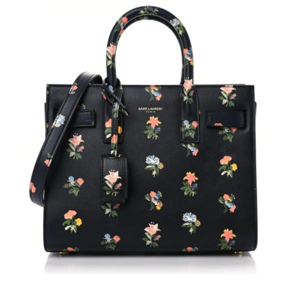 RARE 🌺 SAINT LAURENT Sac de jour! Mini Black Floral Satchel bag! Like new!